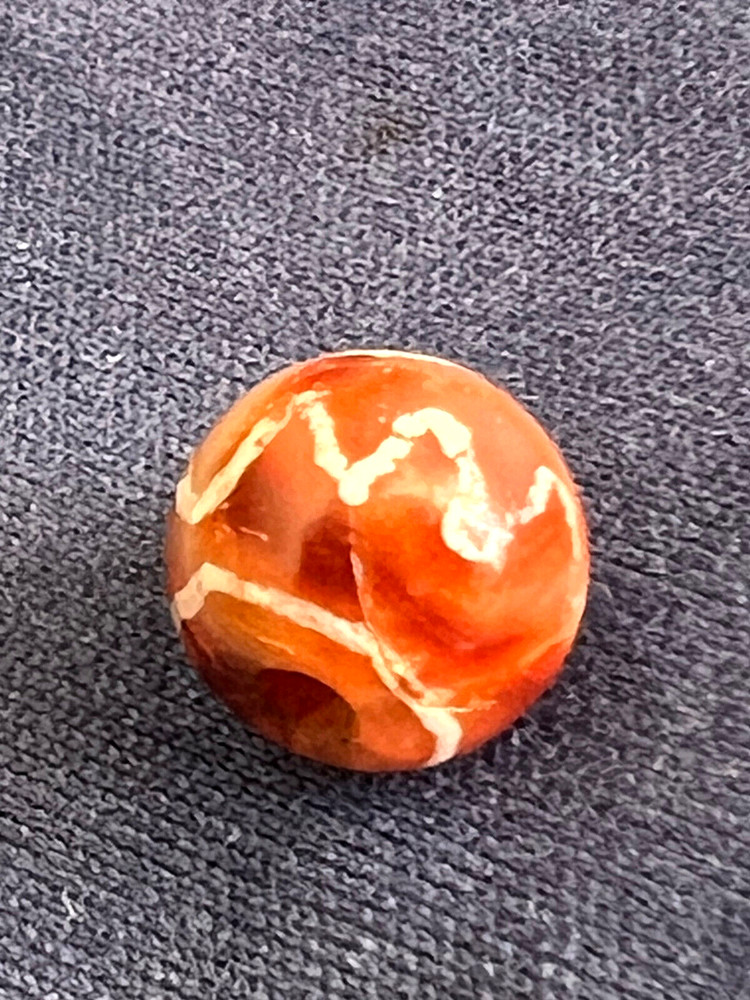 ANCIENT CARNELIAN ETCHED STONE TIBETAN BEAD - WAVE PATTERN - DZI - PYU (14)