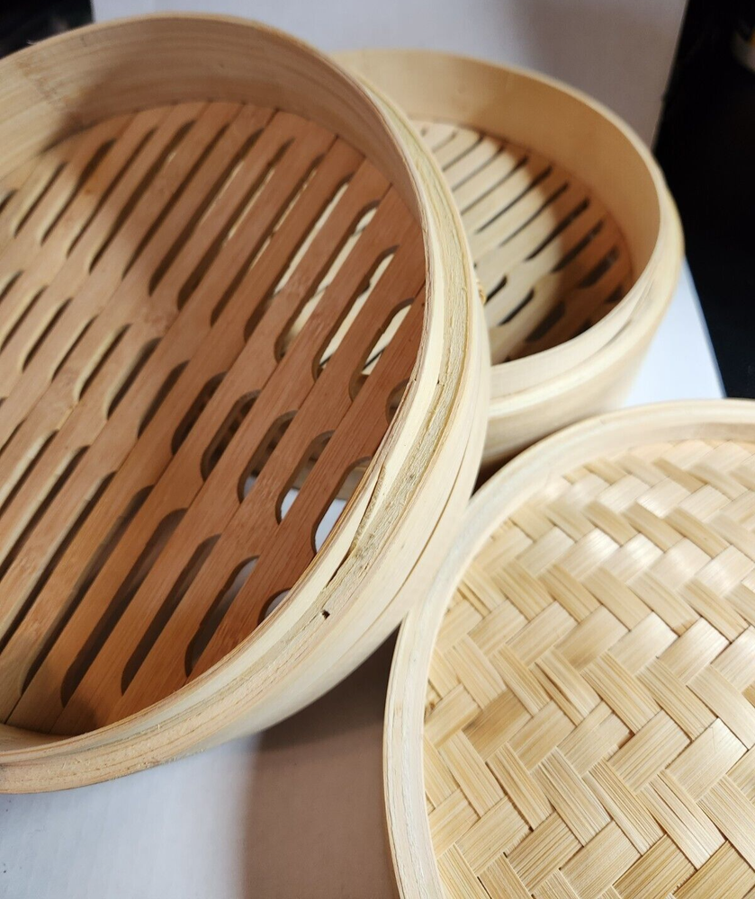 Bamboo Steamer Basket 2 Tiers 10" Diameter