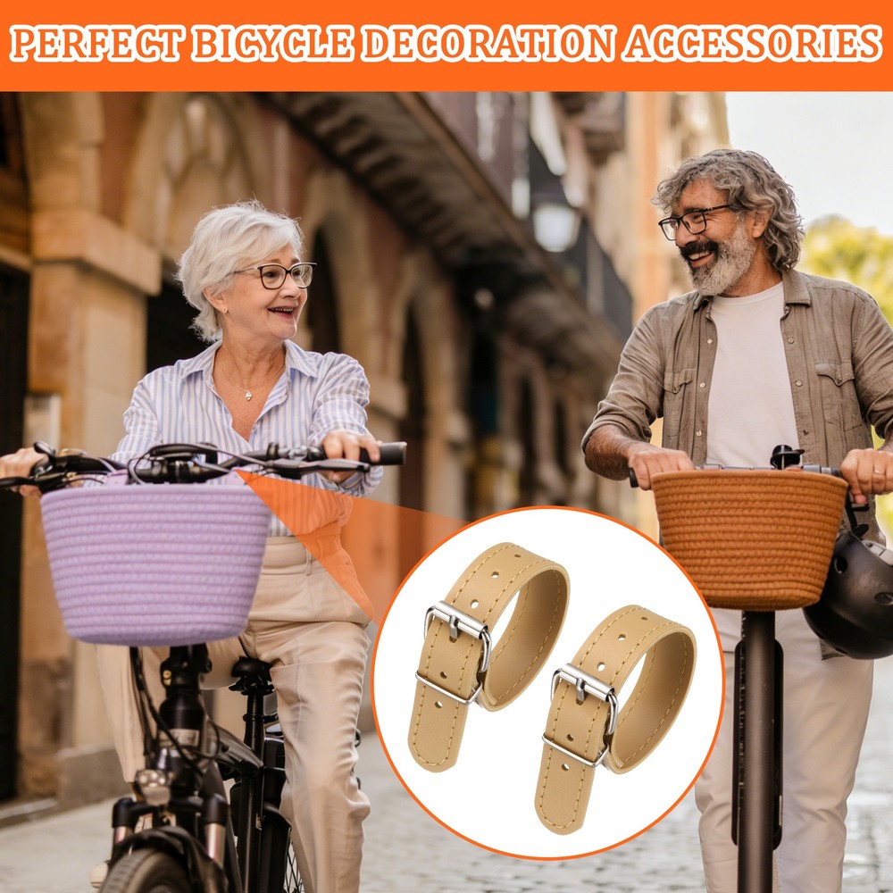 4 Pcs Adjustable Leather Bicycle Basket Strap, Light Brown