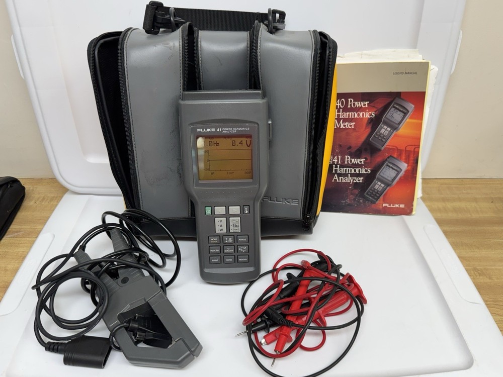Fluke 41 Power Harmonics Analyzer Meter - Powers on - Cables Manual Floppy Disc