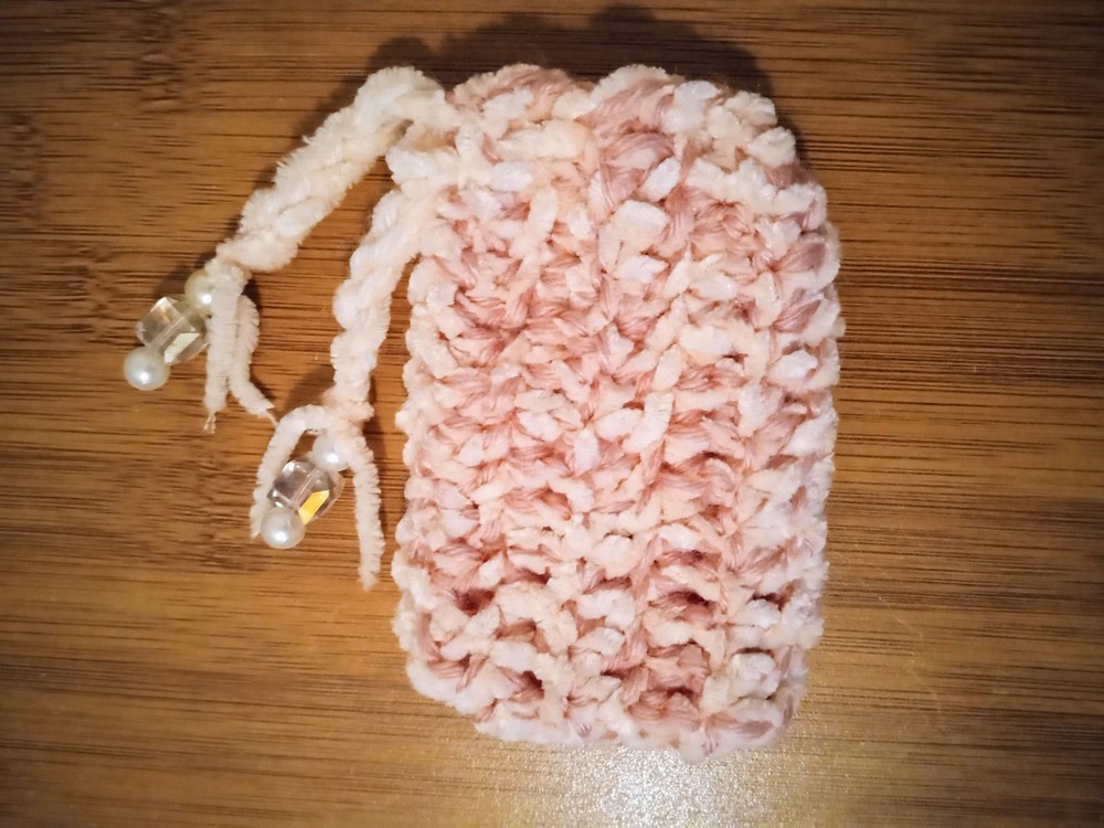 Handmade Crochet Drawstring Pouch with Beads