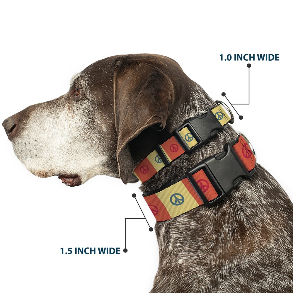 Plastic Clip Collar Peace Blocks Red/Yellow/Blue Medium 11-16.5"