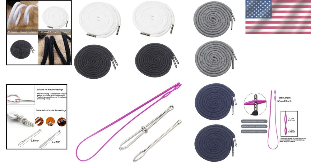 Versatile Drawstring Replacement Set with Threaders - Ideal for Pants and Coats