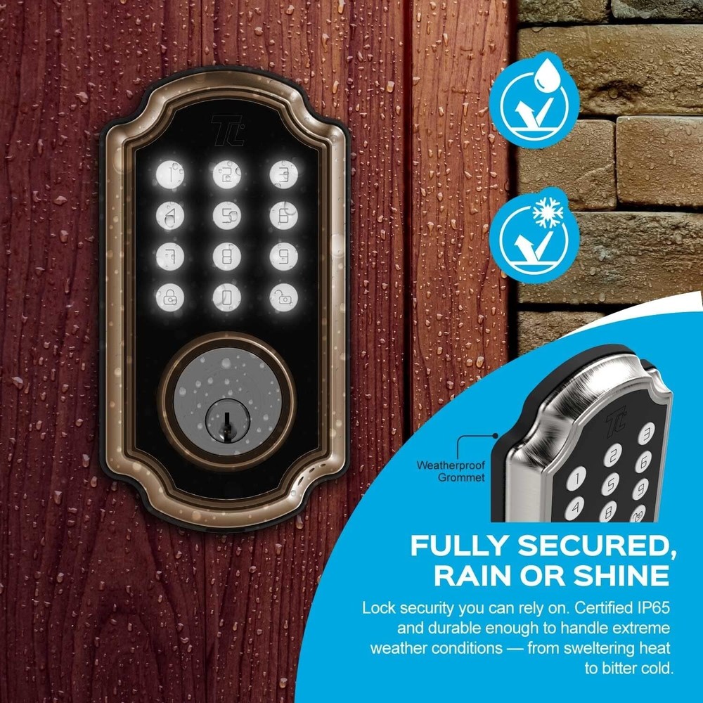 TurboLock Bronze Bluetooth Smart Lock Lighted Keypad Single Cylinder Electronic
