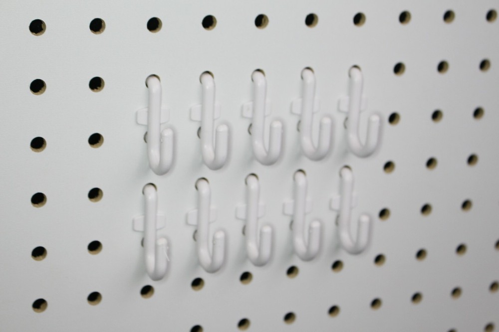 Plastic White J Hook Peg Board Hook Kit Tool Storage Craft Hooks Pick A Pack