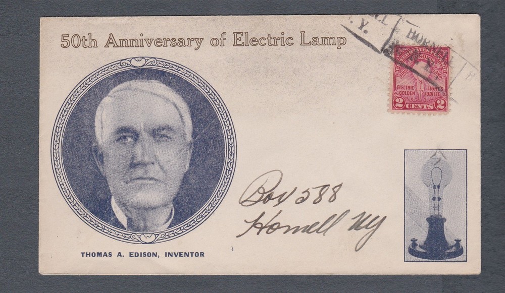 EDISON'S ELECTRIC LIGHT #654 UNKNOWN CANCEL FDC??? UNKNOWN ENVELOPE
