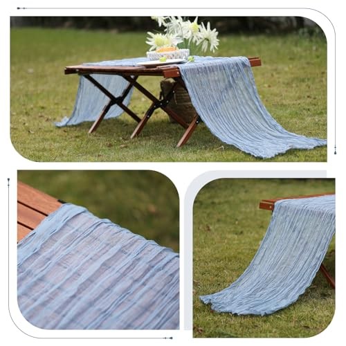 Le courant 10Ft Cheesecloth Table Runner, Rustic Boho 10ft x 1pc Dusty Blue