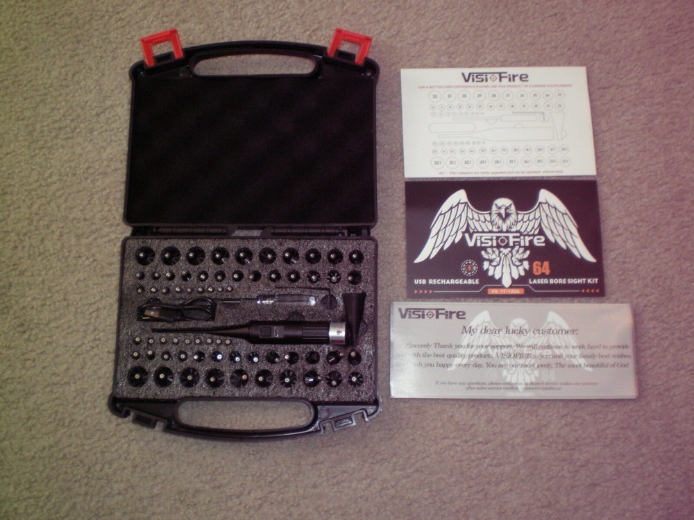VisioFire USB Rechargeable Laser Bore Sight Kit Red Laser 64 Piece - Complete