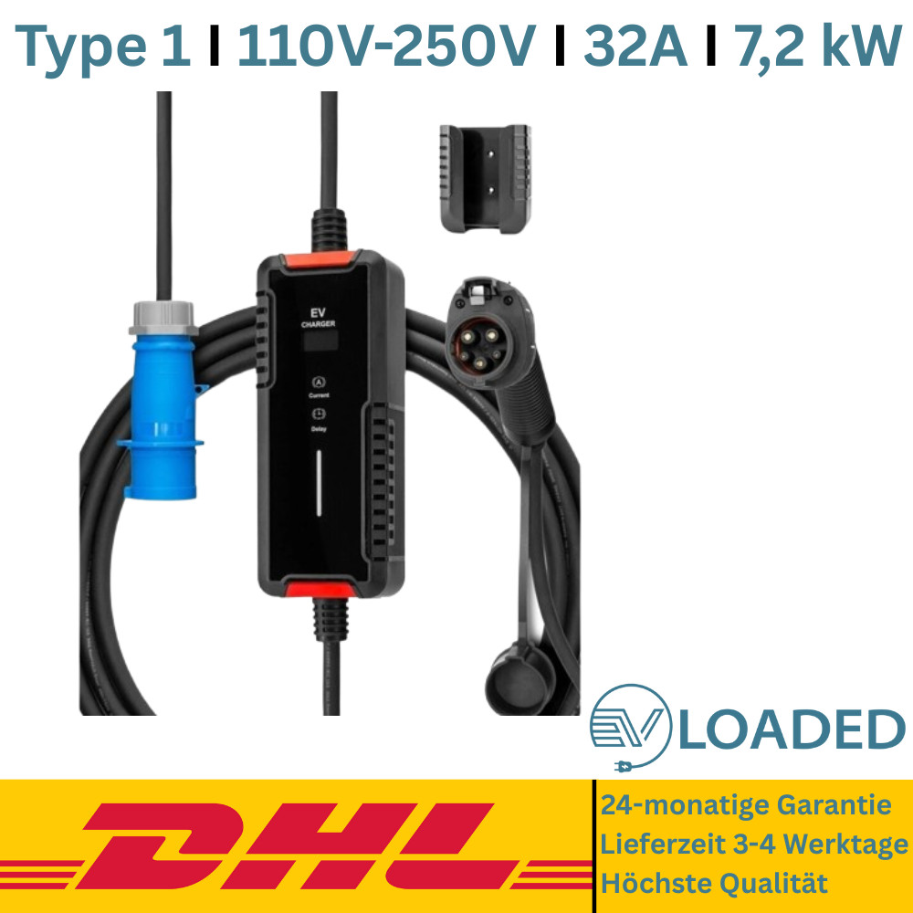 Type 1 Charging Cable 7 kW 32A 1 Phase CEE Blue 5 Meter Length Cable