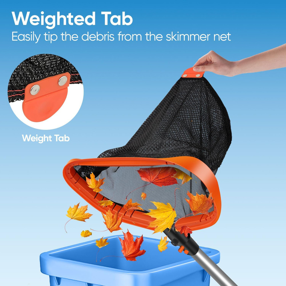 17.5" Pool Net, Pool Skimmer Net with Double-Layer Netting Bag, Aluminum Frame,