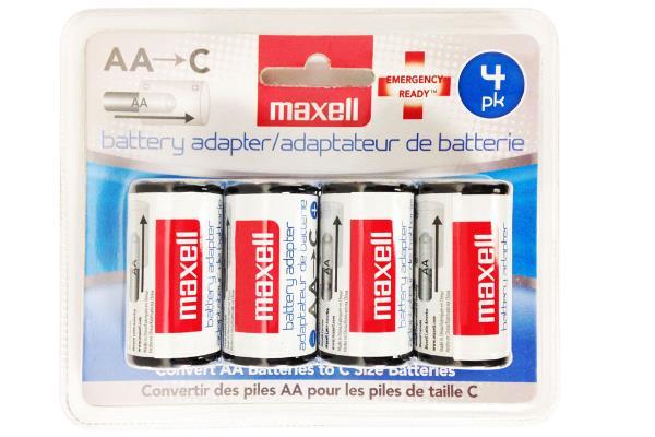4-Pack C Size Maxell Battery Adapters for AA Batteries