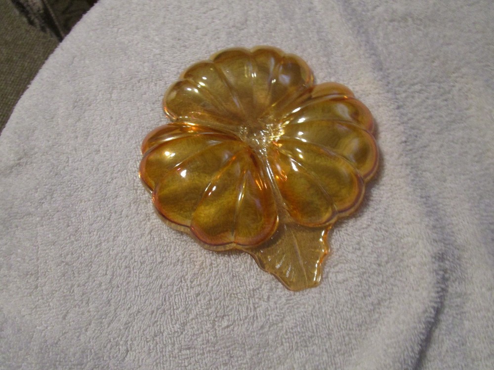 Vintage Carnival Glass Marigold Sectional Candy Dish Leaf Pattern 3 Sections