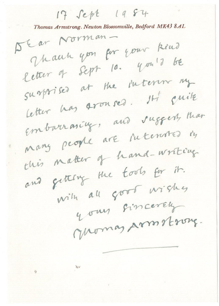 Thomas Armstrong Signed Letter 1984 / Autographed Composer