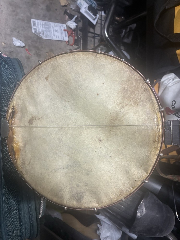 4-String Tenor Open Back Banjo Brown Neck Blue Rim