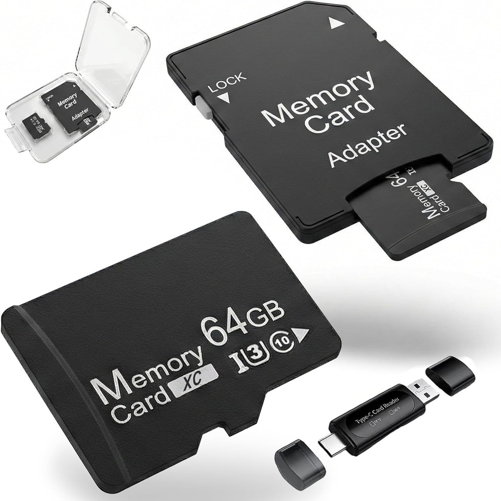 64GB 2-Pack Microsdxc Cards A1 U3 V30 SD Adapter USB Reader High Endurance TF Ca