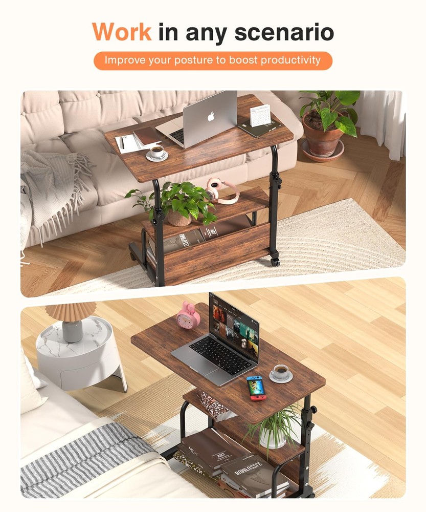 QZMDSM Adjustable Laptop Standing Desk Mobile Rolling Computer Table for Space