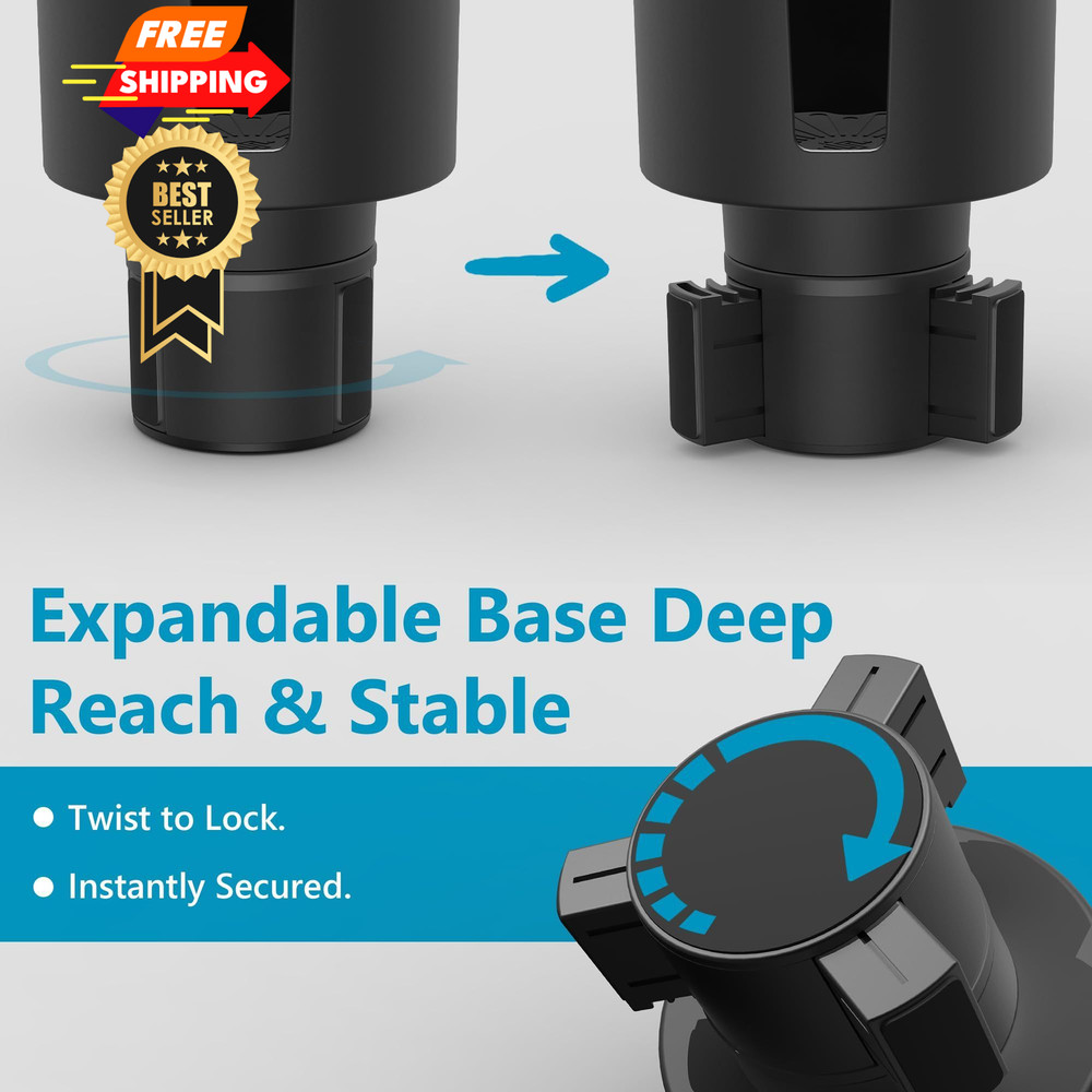 Seven Sparta Car Cup Holder Expander with Adjustable Base, Medium*1, Black