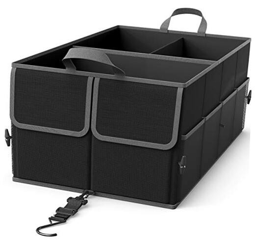 Foldable Car Trunk Organizer with Removable Divider 3-Compartment Black