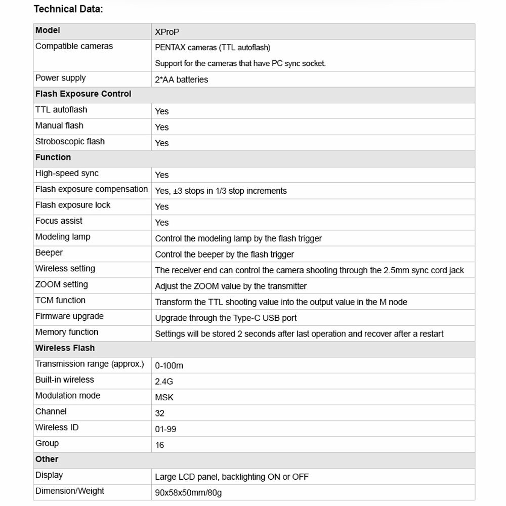 Godox Xpro-P TTL Wireless Flash Trigger 2.4G Wireless X System For Pentax