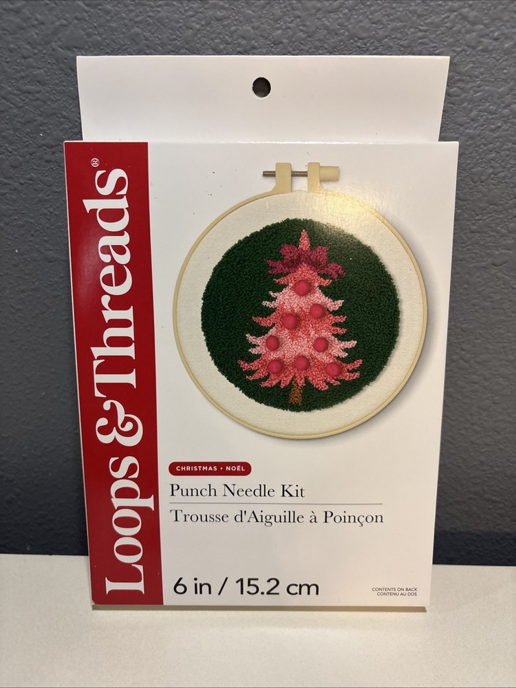 Loops & Threads Punch Needle Kit. New Pink Christmas Tree