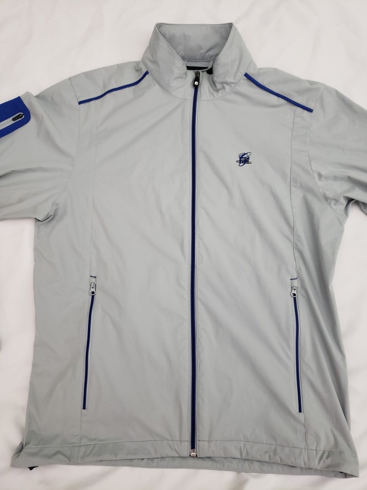 Footjoy Softshell Wind Full Zip Grey Blue Golf Jacket Pockets Mens Medium
