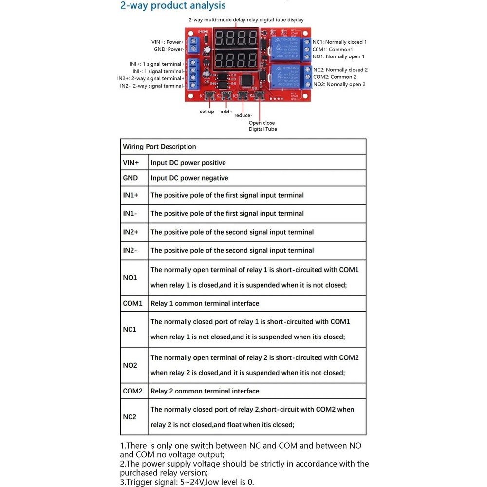 ADual Channel 12V 10A Delay Relay Module 32 Timer Modes Adjustable Controller