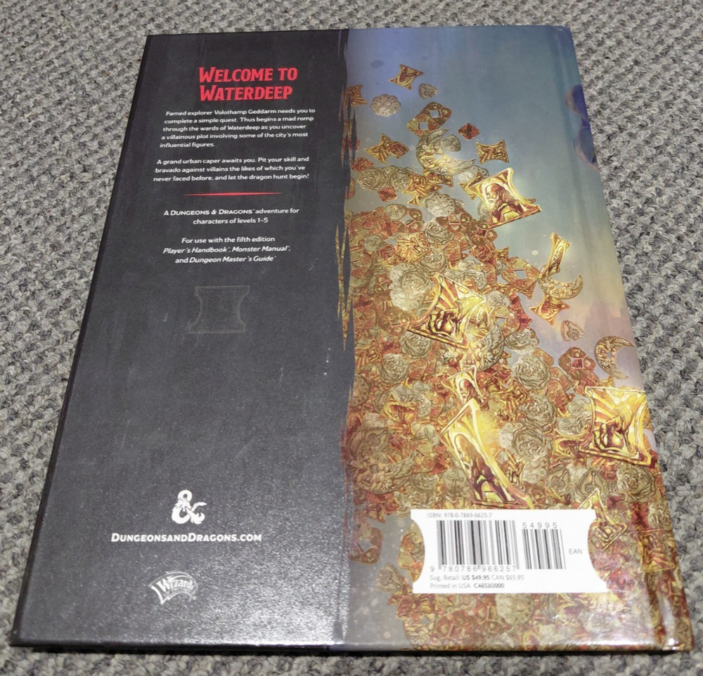 Waterdeep Dragon Heist - Dungeons & Dragons 5th Edition - WOTC W/ Map Attached