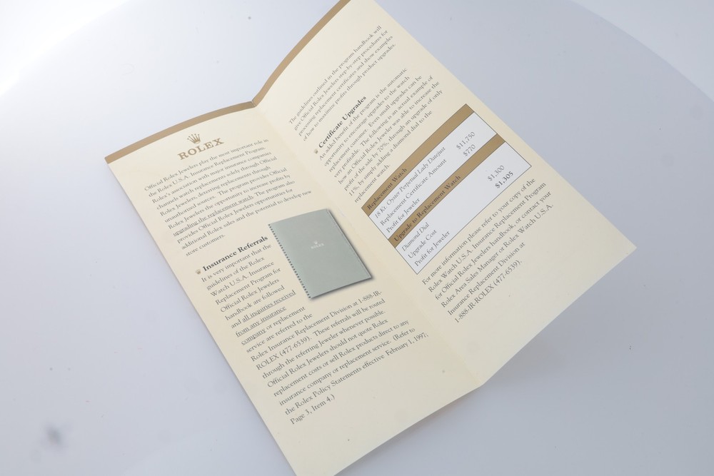 Genuine Rolex Insurance Replacement Program Brochure Ephemera 1990's