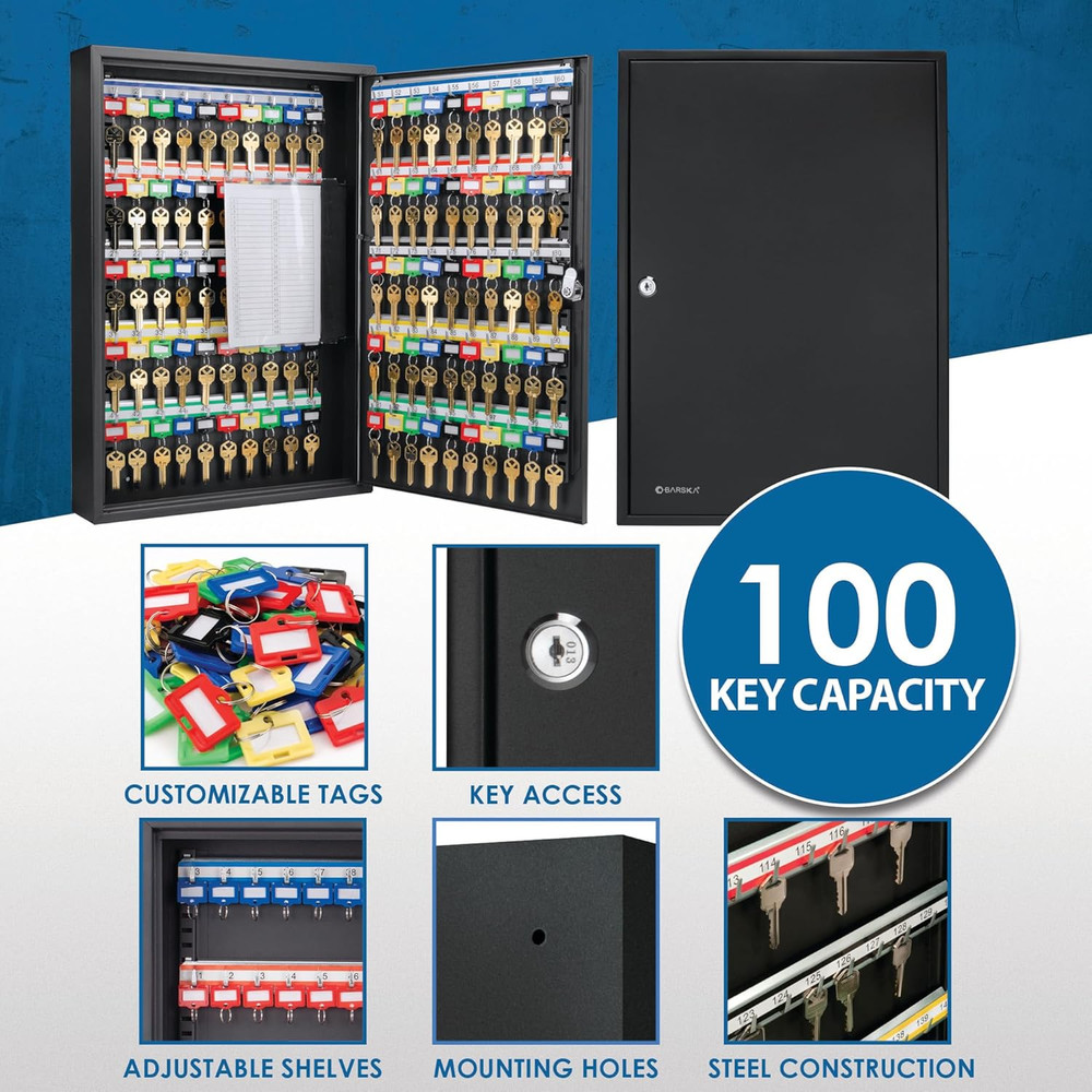 100-Position Key Lock Box – Solid Steel Key Cabinet with Adjustable Numbered Hoo