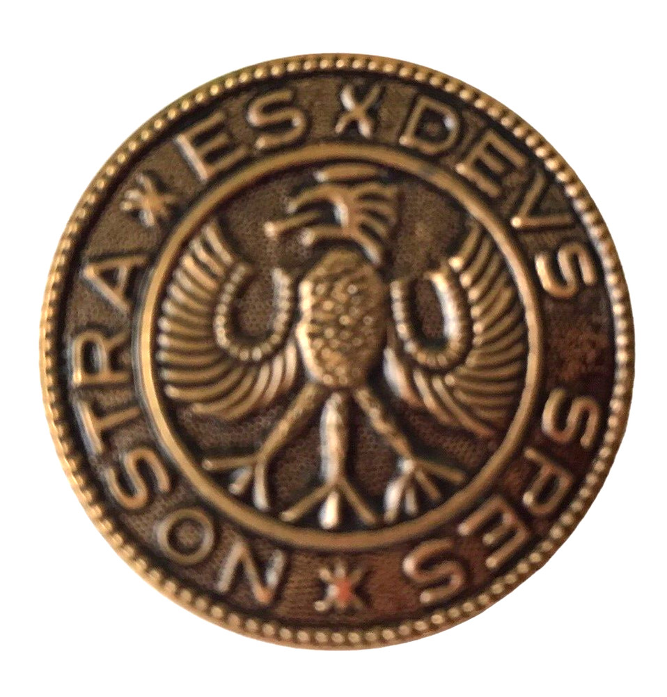 Antique Large Victorian Brass Hessian Soldier Button Es Devs Spes Teutonic Eagle