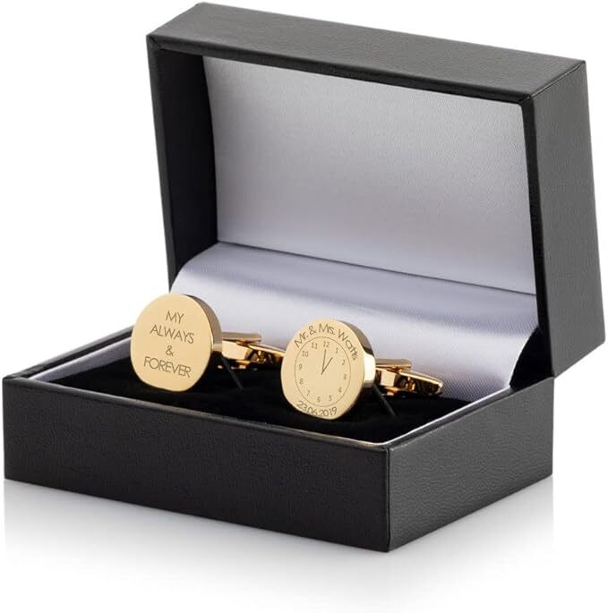Personalised Memorable Time Round Cufflinks - Engraved With Your Custom Text