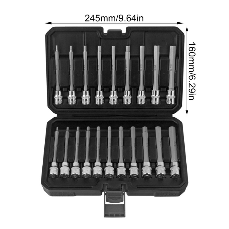 Practical 3/8" Hex Bit Sockets Kit 20PCS Extra Deep Design in Stable Steel