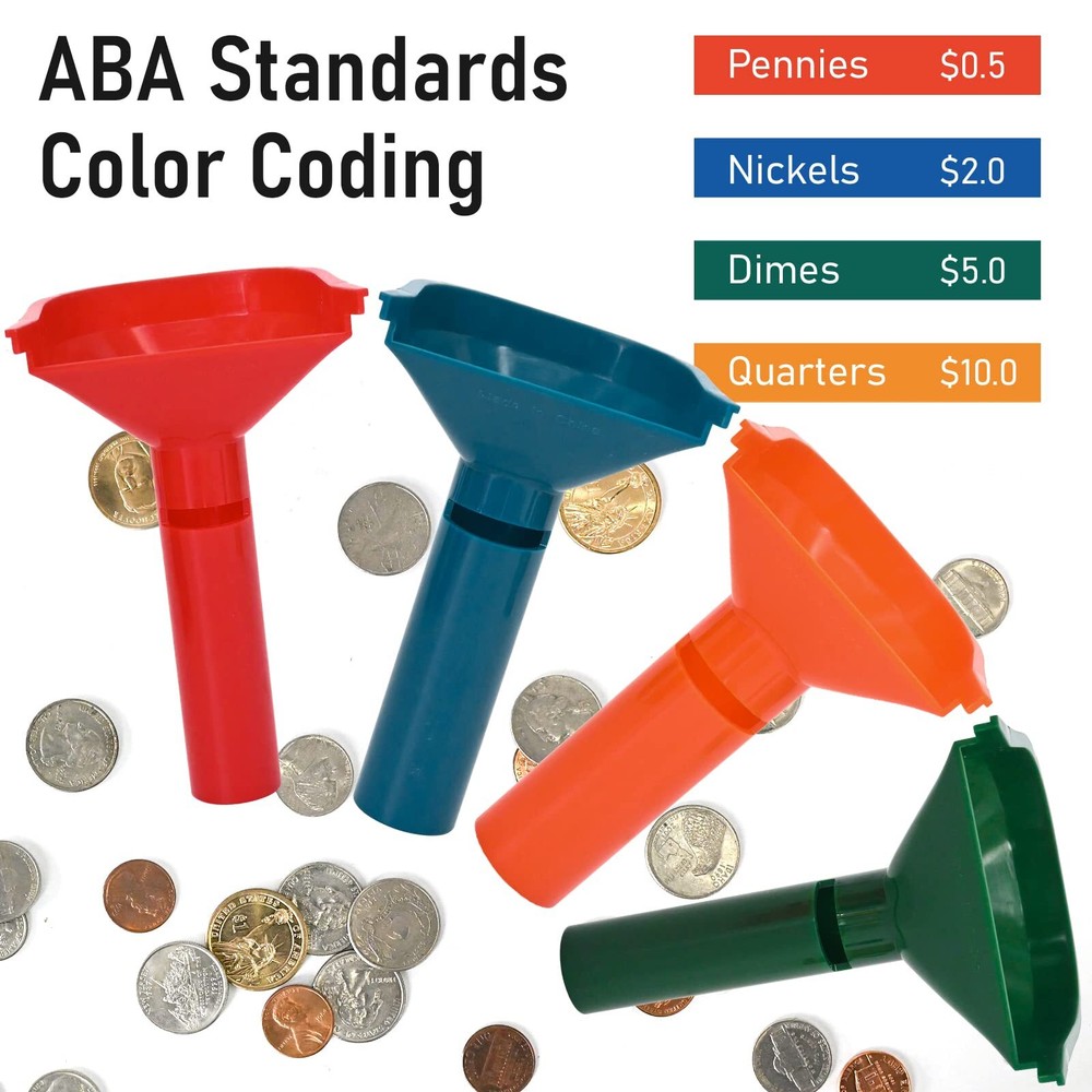 150 Assorted Flat Striped Coin Wrappers & 4 Coin Sorters Tubes Color-CodedEas...
