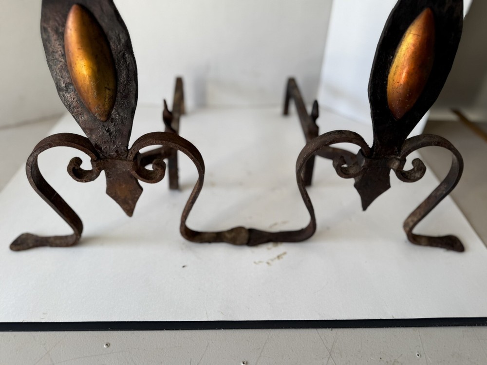 Vintage Ornate Fireplace Andirons