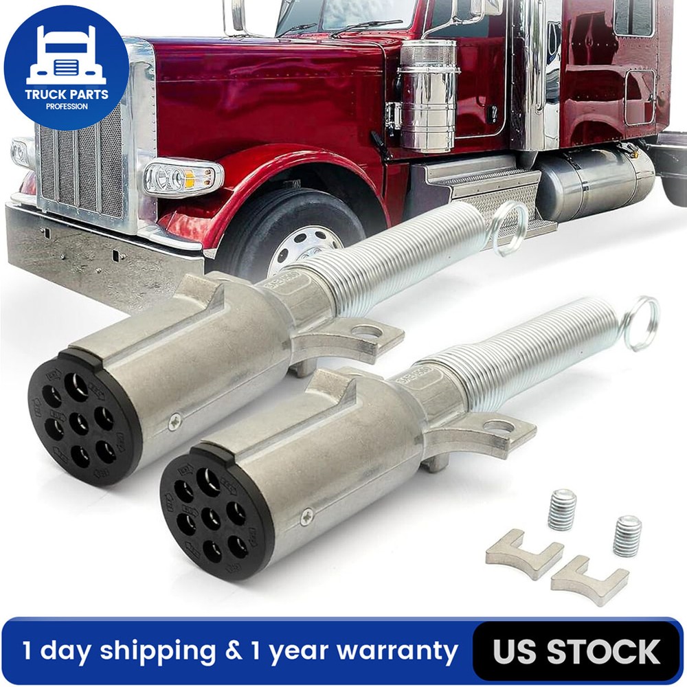 2PCS 7 Pin Round Trailer Connector Wiring Harness Socket Plug with Spring Guard