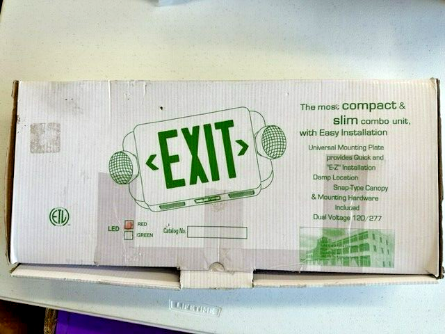 2-Light Plastic LED White Exit Sign with Red Light Up Exit Emergency Combo LED