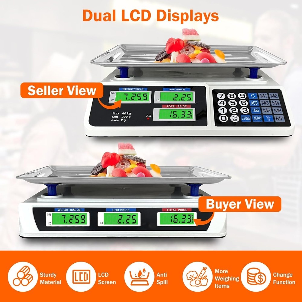 88lb/40kg Price Computing Scale, Digital Price Computing Scale with Stainless...