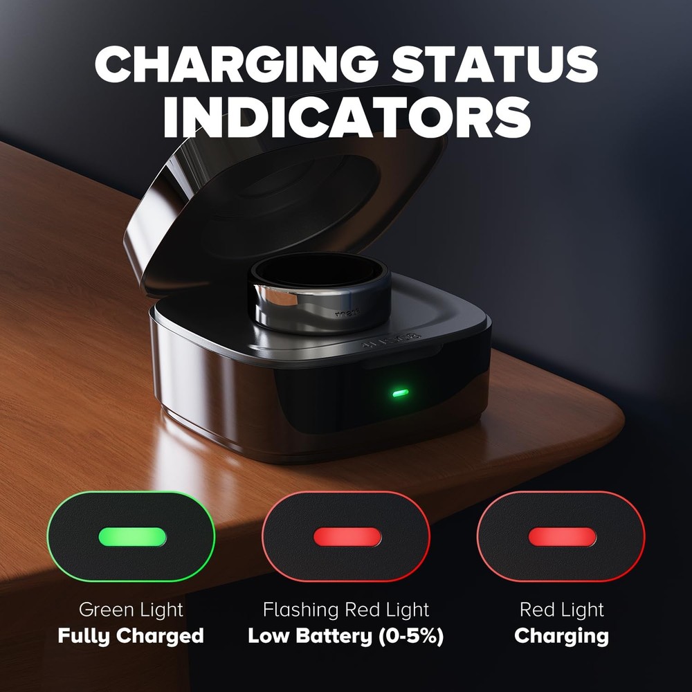 Wireless Charging Case Compatible with Ou-ra Ring Gen 4 Size 9, Carbon
