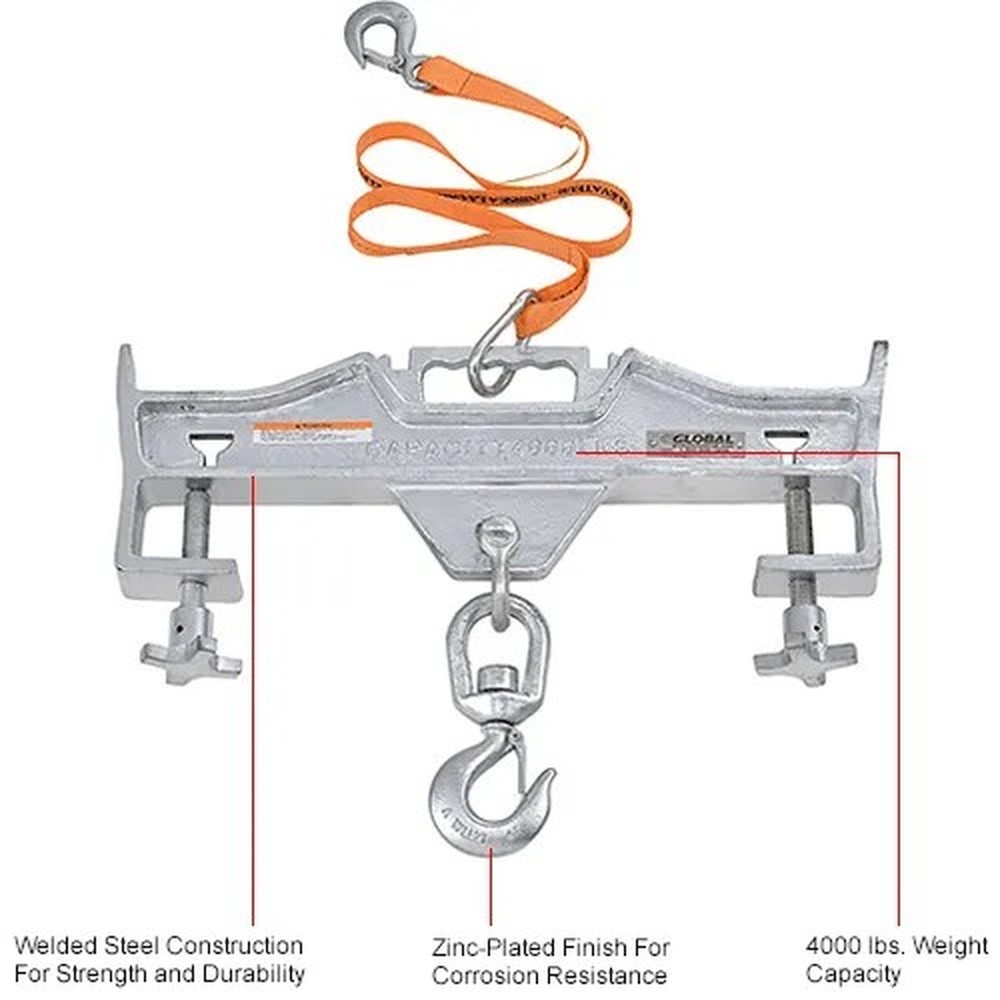 Swivel Hook Double Fork Forklift Hook Attachment, 4000 Lbs. Cap.
