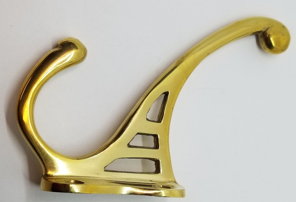 LARGE 5" Plain CAST BRASS Front Mount Coat Hook double rack hat jacket fancy old