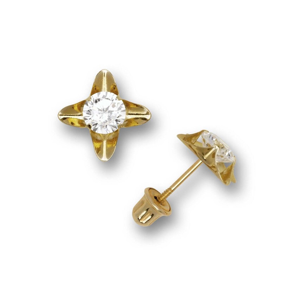 14k Yellow and White Gold Cz Stud Earrings
