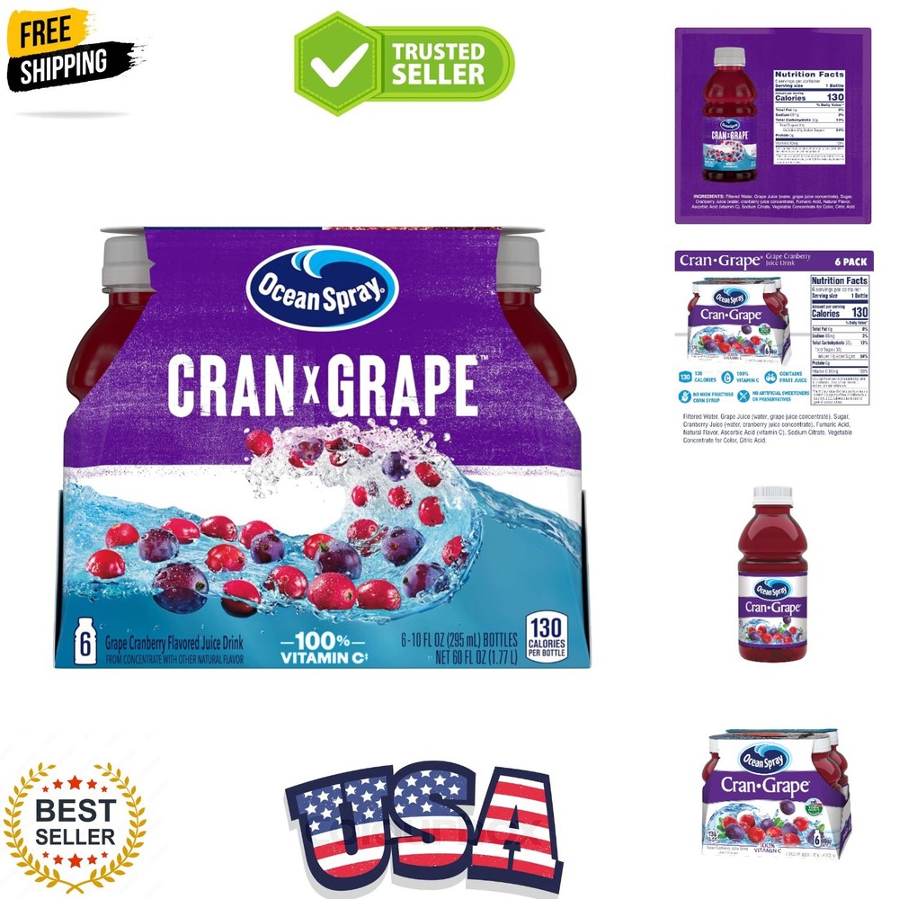 Cran-Grape Cranberry Grape Juice Drinks, 10 Fl Oz Bottles, 6 Count