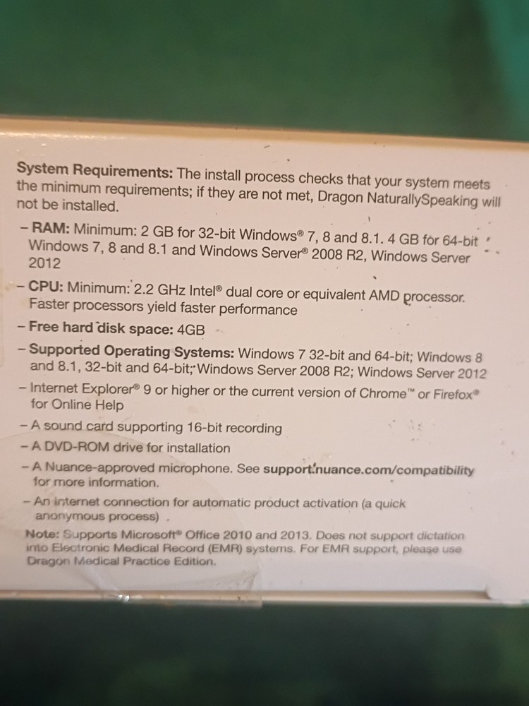 NUANCE dragon NATURALLY SPEAKING home 13 SPEECH RECOGNITION SOFTWARE, Headset/CD