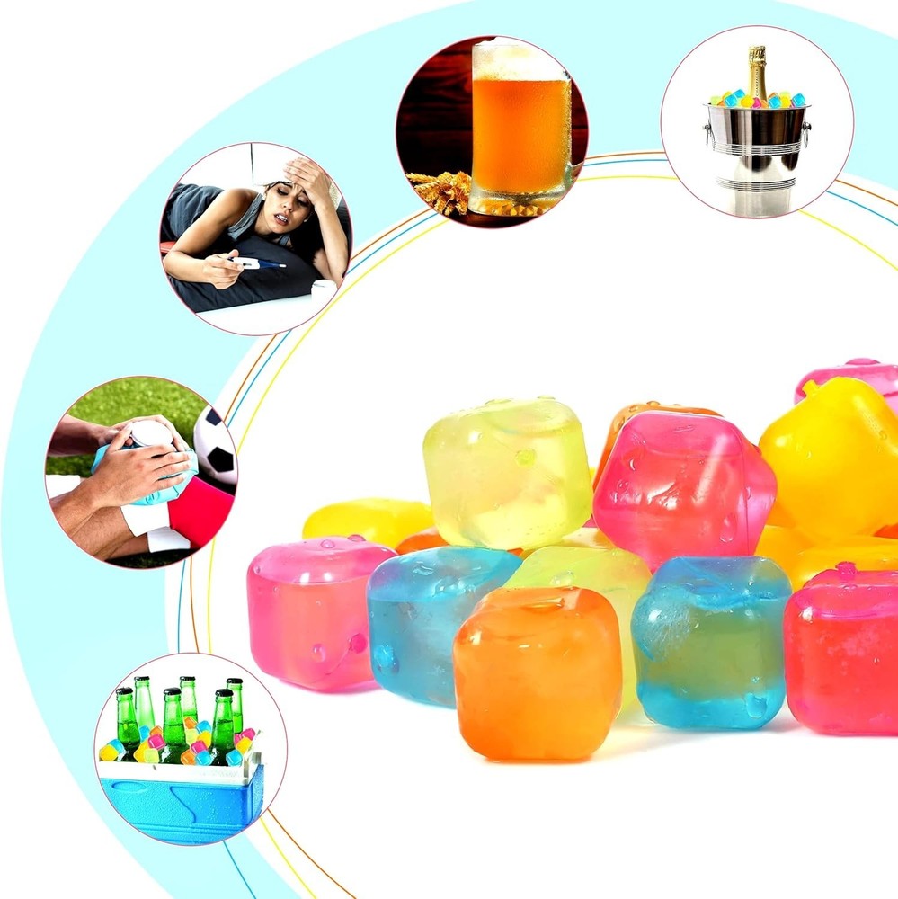 Reusable Ice Cube Plastic Ice Cubes 65 Pack Colorful Refreezable Ice Cubes fo...