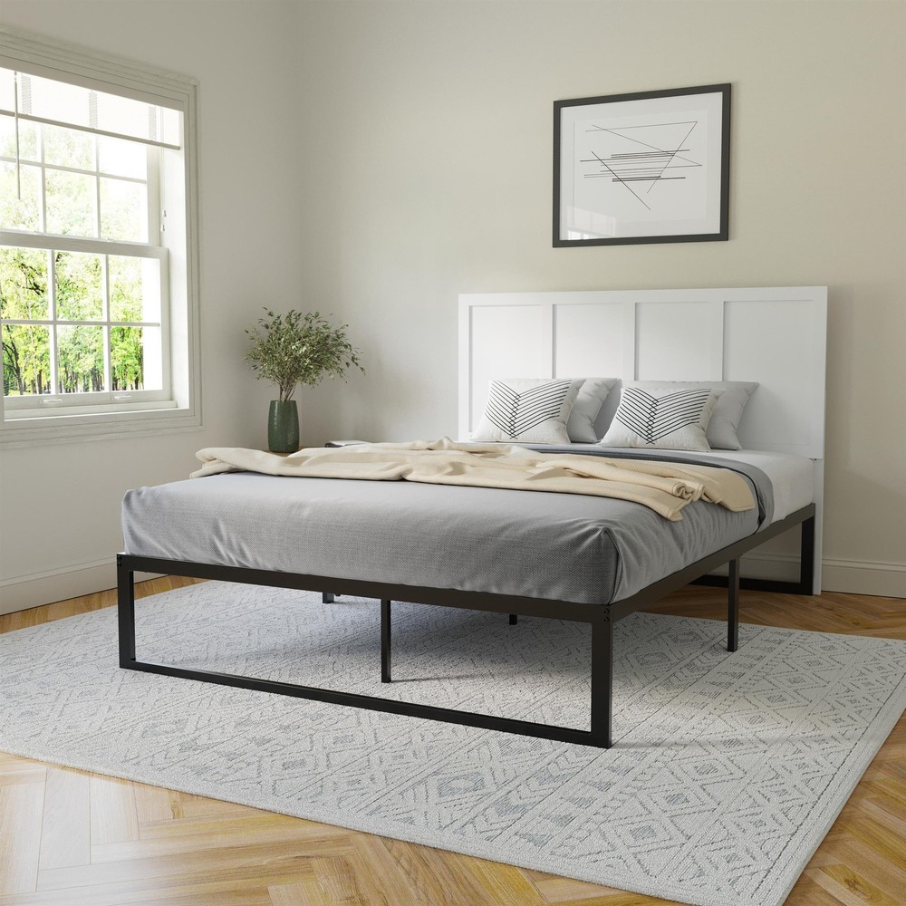 Contemporary King Size Four Panel Wooden Headboard Only in White