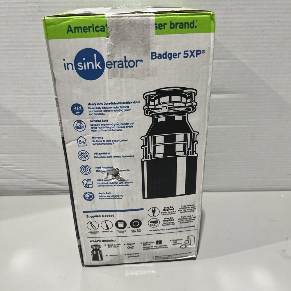InSinkErator Garbage Disposal, Badger 5XP, 3/4 HP Continuous Feed