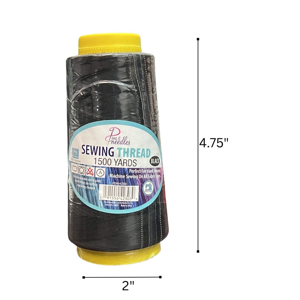 1500 Yards Pins & Needles Sewing Black Thread:1CT