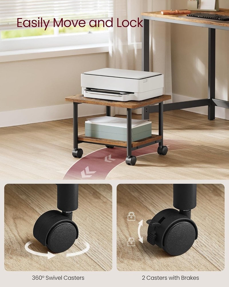 Compact 2-Tier Printer Cart with Lockable Wheels - Durable Home Office Solution
