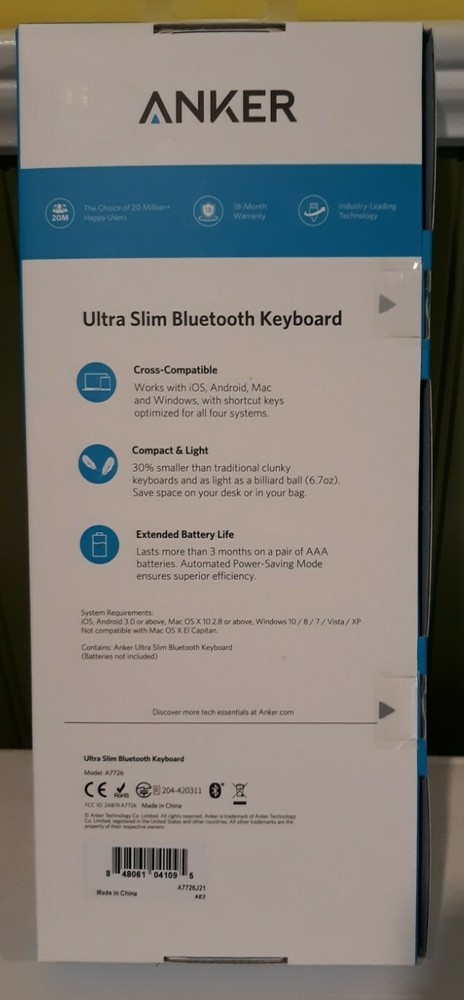 Anker: Ultra Slim Bluetooth Keyboard - Apple & Android Compatible- White