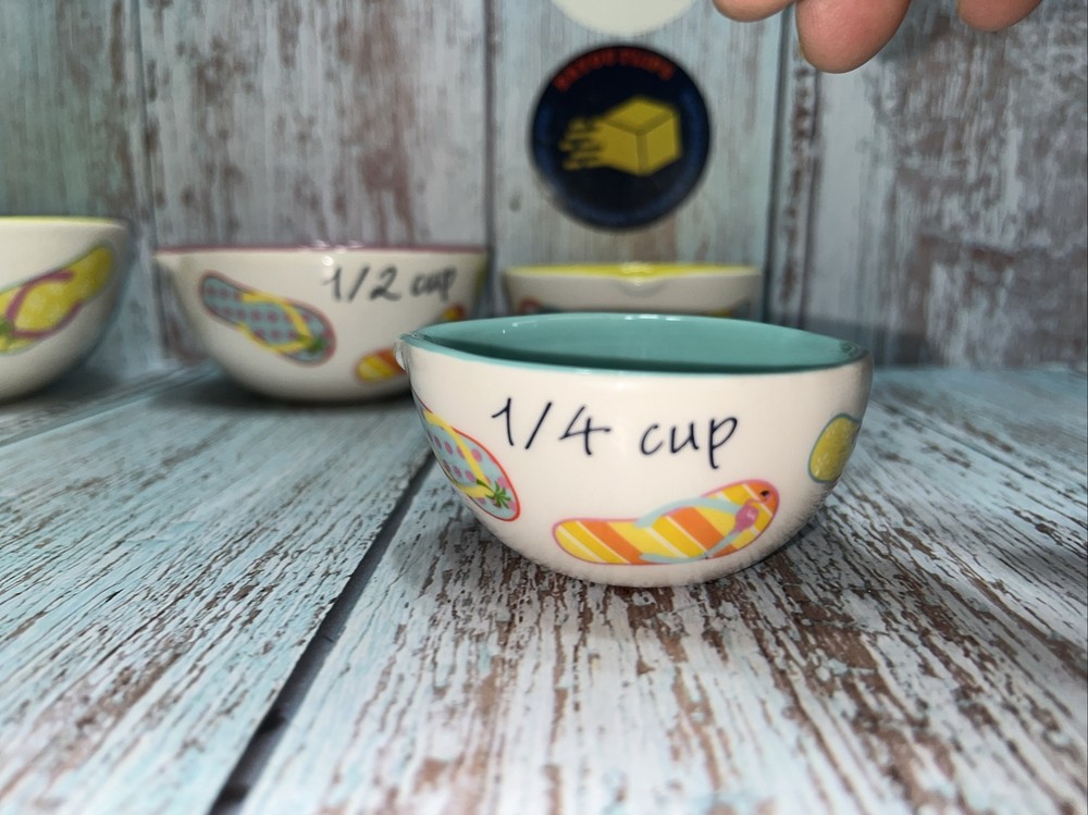 Ceramic Measuring Bowls Cups.Flip Flops 4 Piece Stacking Set